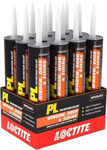 Loctite PL Window Door & Siding Polyurethane Sealant, White, 10 fl oz Cartridge, 12 Pack