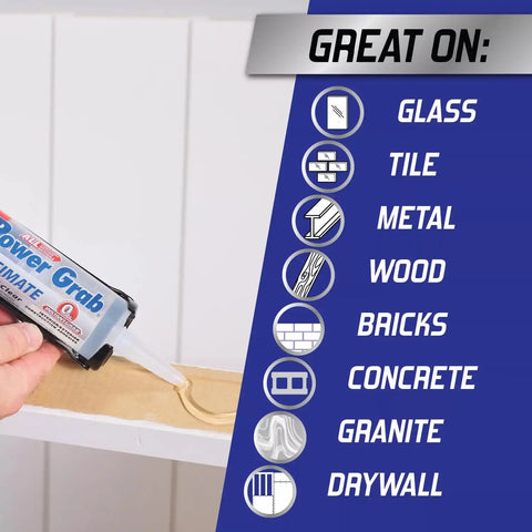 Loctite Power Grab Ultimate Crystal Clear Construction Adhesive, 9 fl oz Cartridge, 12 Pack - Versatile Construction Glue for Glass, Wood, Metal & More