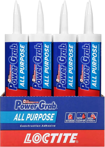 Loctite Power Grab Express All Purpose Construction Adhesive, 9 fl oz Cartridge, 12 Pack - Versatile Construction Glue for Cement, Tile, Wall & More