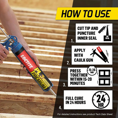 Loctite PL Premium Polyurethane Construction Adhesive, 10 fl oz Cartridge, 12 Pack - Versatile Construction Glue for Wood, Concrete, Stone, Metal & More