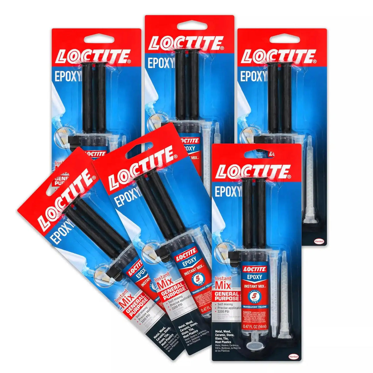 Loctite Epoxy Instant Mix, Translucent Yellow, 0.47 fl. oz. Syringe, 6 Pack - 5 Minute Set, Strong Bonding 2 Part Epoxy