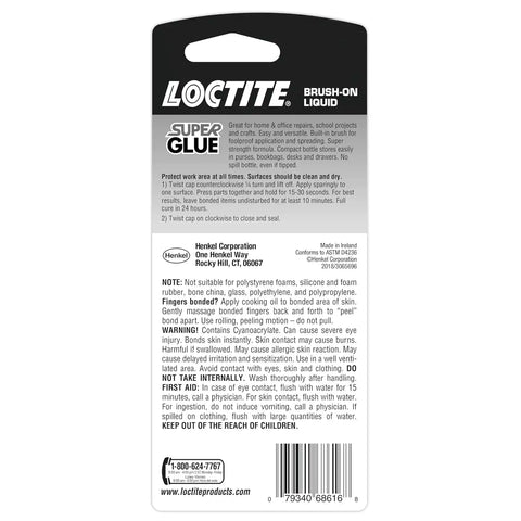 Loctite Super Glue Brush On Bottle, Clear, 0.18 fl oz Bottle, 6 Pack - Superglue for Plastic, Wood, Metal, Crafts & Repair, Cyanoacrylate Adhesive Instant Glue, Quick Dry