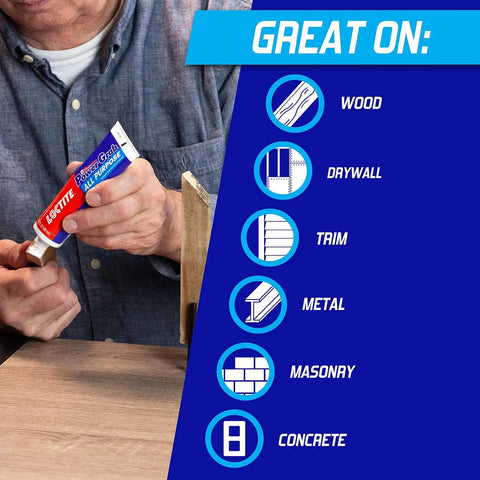 Loctite Power Grab Express All Purpose Construction Adhesive, 3 fl oz Squeeze Tube, 6 Pack - Versatile Construction Glue for Cement, Tile, Wall & More