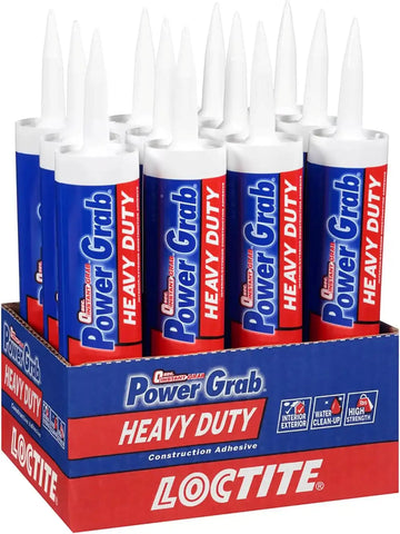 Loctite Power Grab Express Heavy Duty Construction Adhesive, 9 fl oz Cartridge, 12 Pack - Versatile Construction Glue for Cement, Tile, Wall & More