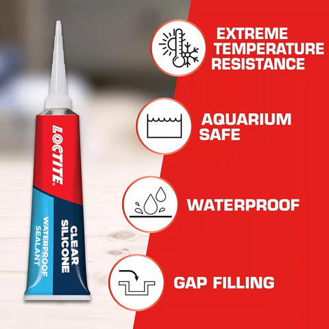 Loctite Silicone Sealant, Clear, 2.7 fl oz Tube, 6 Pack - 100% Waterproof Sealant for Glass, Ceramic, Wood, Plastic & More
