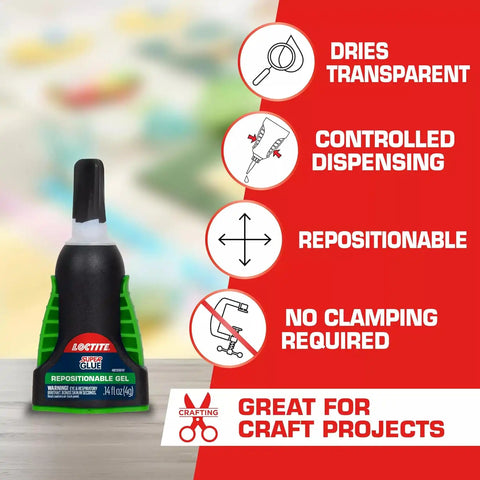 Loctite Super Glue Repositionable Gel, Clear, 0.14 fl oz Bottle, 6 Pack - Superglue for Plastic, Wood, Metal, Crafts & Repair, Cyanoacrylate Adhesive Instant Glue