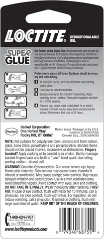 Loctite Super Glue Repositionable Gel, Clear, 0.14 fl oz Bottle, 6 Pack - Superglue for Plastic, Wood, Metal, Crafts & Repair, Cyanoacrylate Adhesive Instant Glue