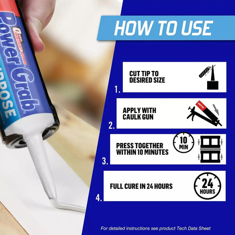 Loctite Power Grab Express All Purpose Construction Adhesive, 9 fl oz Cartridge, 12 Pack - Versatile Construction Glue for Cement, Tile, Wall & More