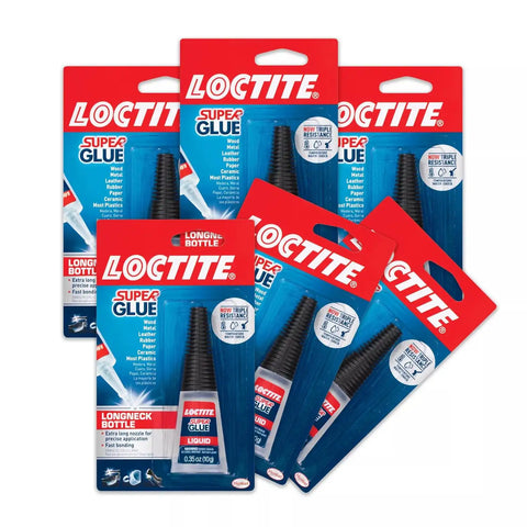 Loctite Super Glue Liquid Longneck Bottle, 10g Bottle (Pack of 6) Instant Adhesive for Plastic, Wood & Metal, Clear Superglue with Extra Long Precision Nozzle, Quick‑Dry Formula