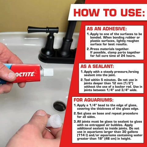 Loctite Silicone Sealant, Clear, 2.7 fl oz Tube, 6 Pack - 100% Waterproof Sealant for Glass, Ceramic, Wood, Plastic & More