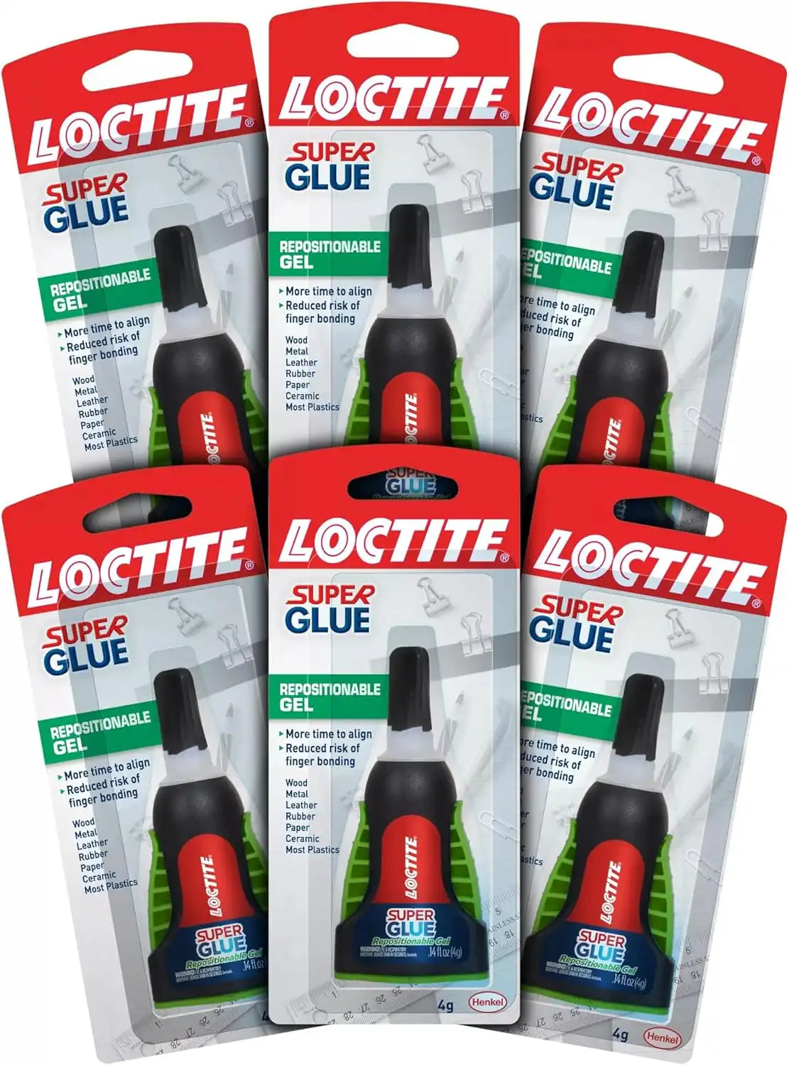 Loctite Super Glue Repositionable Gel, Clear, 0.14 fl oz Bottle, 6 Pack - Superglue for Plastic, Wood, Metal, Crafts & Repair, Cyanoacrylate Adhesive Instant Glue