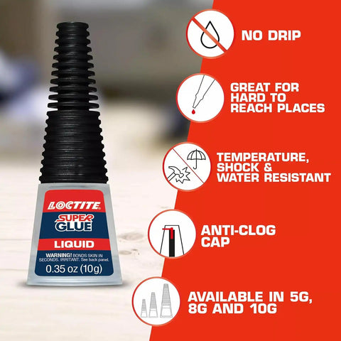 Loctite Super Glue Liquid Longneck Bottle, 5g Bottle (Pack of 6) Instant Adhesive for Plastic, Wood & Metal, Clear Superglue with Extra Long Precision Nozzle, Quick‑Dry Formula