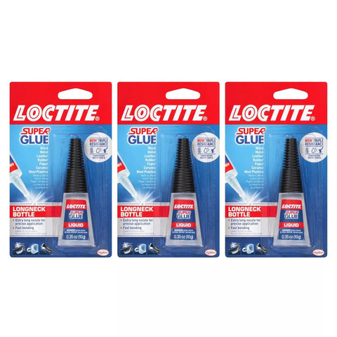 Loctite Super Glue Liquid Longneck Bottle, 10g Bottle (Pack of 3) Instant Adhesive for Plastic, Wood & Metal, Clear Superglue with Extra Long Precision Nozzle, Quick‑Dry Formula