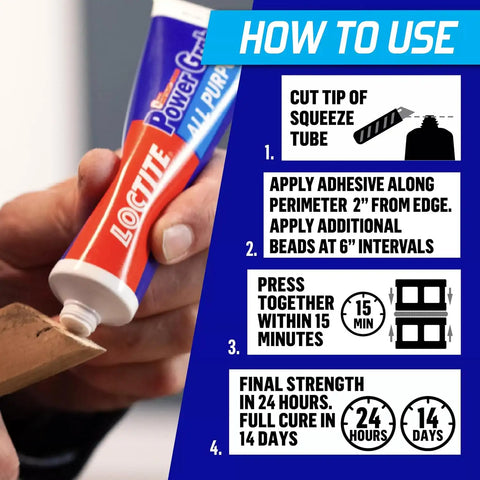 Loctite Power Grab All Purpose Construction Adhesive, White, 6 fl. oz. Tube, 12 Pack - Versatile Construction Glue for Cement, Tile, Wall & More