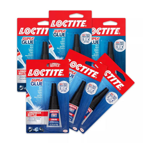 Loctite Super Glue Liquid Longneck Bottle, 5g Bottle (Pack of 6) Instant Adhesive for Plastic, Wood & Metal, Clear Superglue with Extra Long Precision Nozzle, Quick‑Dry Formula