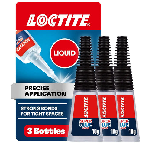 Loctite Super Glue Liquid Longneck Bottle, 10g Bottle (Pack of 3) Instant Adhesive for Plastic, Wood & Metal, Clear Superglue with Extra Long Precision Nozzle, Quick‑Dry Formula
