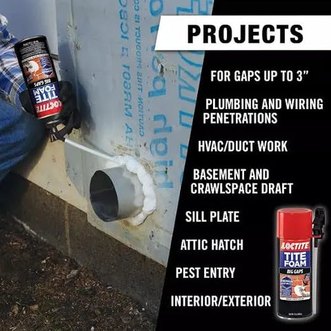 Loctite Tite Foam Big Gaps Spray Foam Sealant, 12 fl oz Can, 12 Pack - Polyurethane Expanding Insulation
