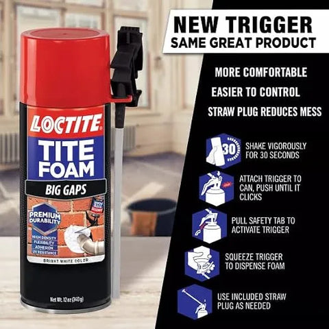 Loctite Tite Foam Big Gaps Spray Foam Sealant, 12 fl oz Can, 12 Pack - Polyurethane Expanding Insulation