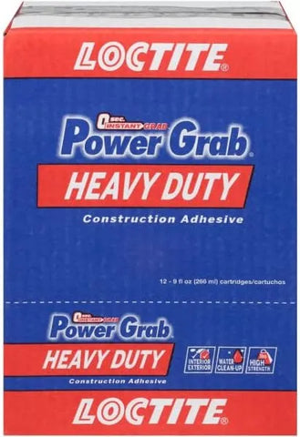 Loctite Power Grab Express Heavy Duty Construction Adhesive, 9 fl oz Cartridge, 12 Pack - Versatile Construction Glue for Cement, Tile, Wall & More