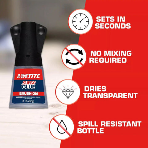 Loctite Super Glue Brush On Bottle, Clear, 0.18 fl oz Bottle, 6 Pack - Superglue for Plastic, Wood, Metal, Crafts & Repair, Cyanoacrylate Adhesive Instant Glue, Quick Dry