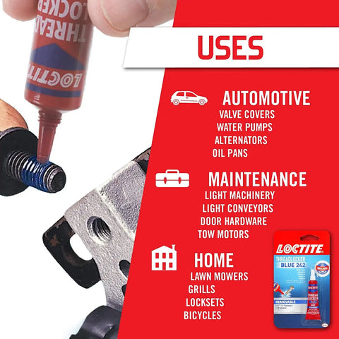 Loctite Threadlocker Blue 242 - Removable Thread Lock Glue for Nuts, Bolts, & Fasteners, Medium Strength Screw Glue to Prevent Loosening & Corrosion - 6 ml, 12 Pack