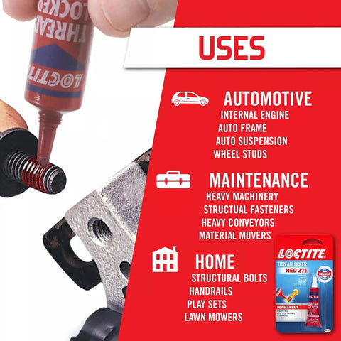 Loctite Threadlocker Red 271 Red, 0.2 fl oz, 12, Tube