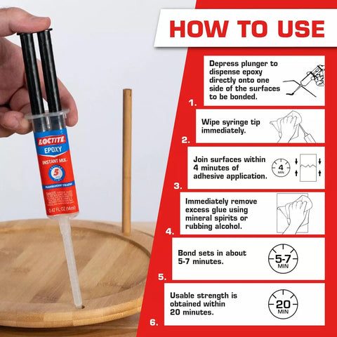 Loctite Epoxy Instant Mix, Translucent Yellow, 0.47 fl. oz. Syringe, 6 Pack - 5 Minute Set, Strong Bonding 2 Part Epoxy