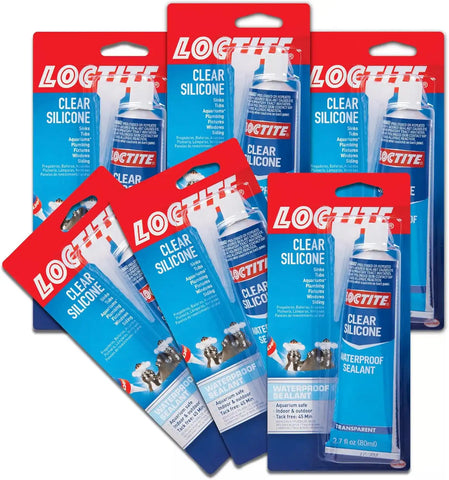 Loctite Silicone Sealant, Clear, 2.7 fl oz Tube, 6 Pack - 100% Waterproof Sealant for Glass, Ceramic, Wood, Plastic & More