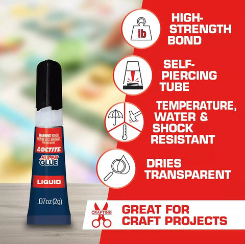 Loctite Super Glue Liquid, Clear, 0.07 fl oz Tube, 1 Pack - Superglue for Plastic, Wood, Metal, Crafts & Repair, Cyanoacrylate Adhesive Instant Glue, Quick Dry
