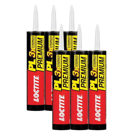 Loctite PL Premium Polyurethane Construction Adhesive, 10 fl oz Cartridge, 6 Pack - Versatile Construction Glue for Wood, Concrete, Stone, Metal & More
