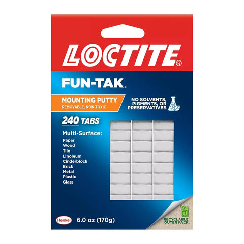 Loctite Eco Fun-Tak Mounting Putty, White, 6 oz Wallet Pack of 1 - Nontoxic, Reusable, Repositionable Adhesive for Posters & Décor, 240 Tabs, Multi-Surface