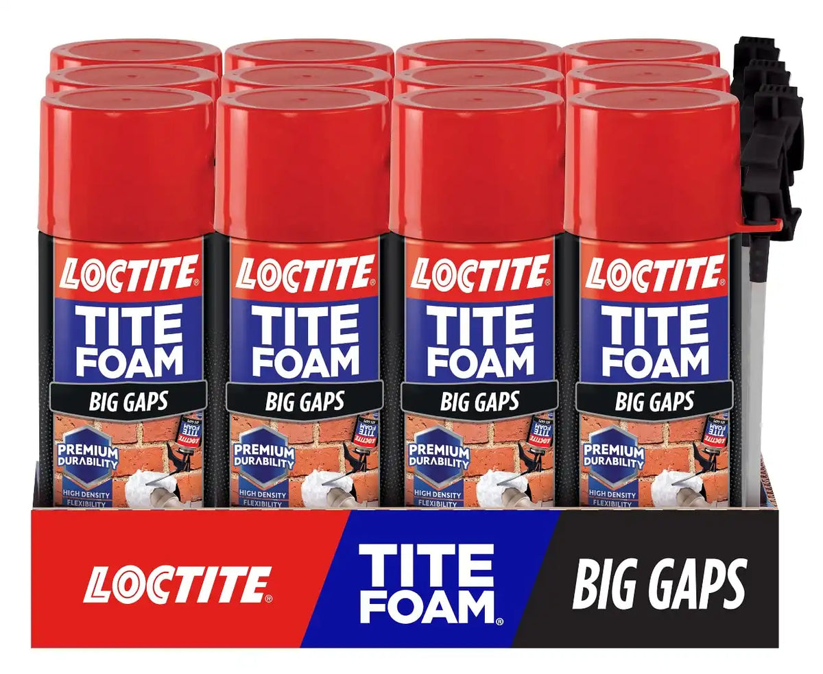 Loctite Tite Foam Big Gaps Spray Foam Sealant, 12 fl oz Can, 12 Pack - Polyurethane Expanding Insulation