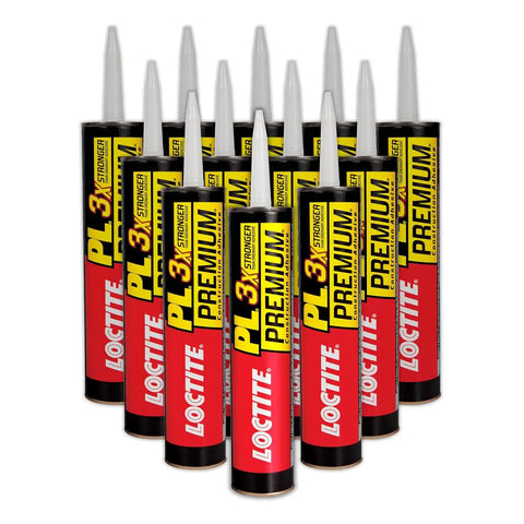 Loctite PL Premium Polyurethane Construction Adhesive, 10 fl oz Cartridge, 12 Pack - Versatile Construction Glue for Wood, Concrete, Stone, Metal & More
